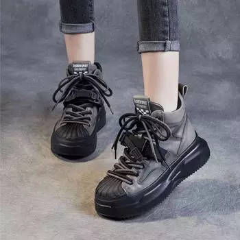 Johnature/женские короткие сапоги из натуральной кожи в стиле ретро, универсальные туфли на толстой подошве на плоской платформе со шнуровкой