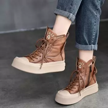 Johnature/женские короткие сапоги из натуральной кожи в стиле ретро, универсальные туфли для отдыха на плоской платформе на толстой подошве