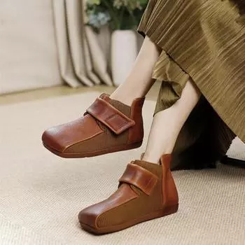 Johnature/женские короткие сапоги на мягкой подошве в стиле ретро, удобные туфли ручной работы на плоской подошве из натуральной кожи 35 красно-коричневый