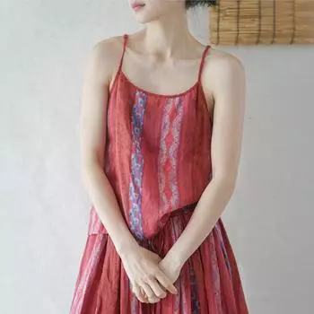 Johnature женские красные винтажные полосатые майки льняные топы без рукавов летние повседневные мягкие женские майки One Size красный