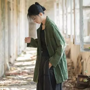 Johnature женские куртки в китайском стиле, весенние однотонные пальто на пуговицах, свободные куртки в стиле пэчворк с карманами One Size чёрный