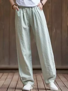 Johnature женские льняные полосатые брюки однотонные весенние брюки с эластичной резинкой на талии повседневная одежда женские повседневные длинные брюки S чёрный