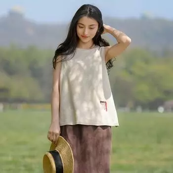 Johnature женские летние майки с круглым вырезом и пуговицами, однотонные ткани, винтажные свободные мягкие женские топы на бретелях XXL темно-синий