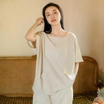 Johnature Женские летние складные футболки, однотонные повседневные свободные футболки с круглым вырезом и коротким рукавом XL розовый