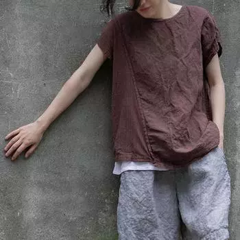 Johnature женские лоскутные винтажные футболки с круглым вырезом и короткими рукавами летние хлопковые льняные женские футболки One Size темно-коричневого
