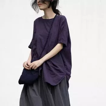 Johnature женские однотонные летние футболки с круглым вырезом и короткими рукавами из хлопка и льна футболки нестандартной формы свободные женские футболки One Size темно-синий