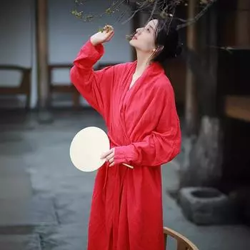 Johnature Женские однотонные повязки свободные платья в китайском стиле с длинными рукавами One Size чёрный