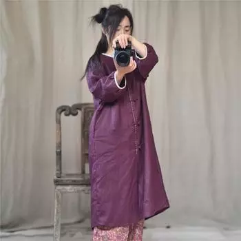 Johnature Женские осенние длинные рукава с круглым вырезом на пуговицах винтажные пальто однотонные свободные женские длинные пальто One Size синий