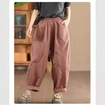 Johnature Женские осенние повседневные брюки-шаровары с эластичной резинкой на талии в китайском стиле, свободные винтажные модные ретро-брюки L