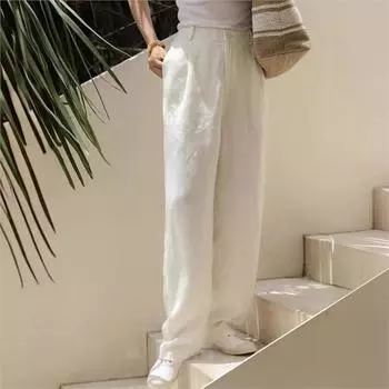 Johnature Женские осенние свободные винтажные однотонные прямые брюки в китайском стиле, повседневные ретро-брюки XS бежевый