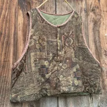 Johnature Женские Пальто с винтажным принтом и цветочным принтом, О-образным вырезом, без рукавов, на пуговицах, Теплые зимние женские пальто One Size