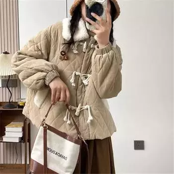 Johnature Женские пальто зимние японские роговые пряжки повседневные свободные женские куртки One Size хаки