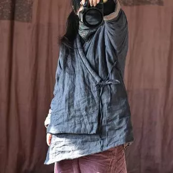 Johnature женские парки в китайском стиле с v-образным вырезом и длинными рукавами, льняные пальто, ремни, винтажная одежда, весенние теплые женские парки One Size синий