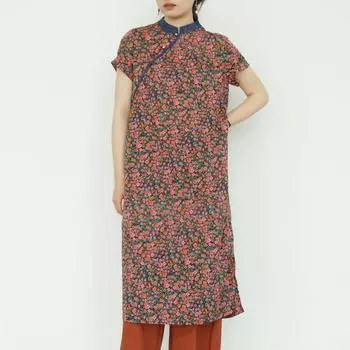 Johnature Женские платья А-силуэта с винтажным принтом и цветочным принтом, хлопковое летнее платье с коротким рукавом в китайском стиле One Size