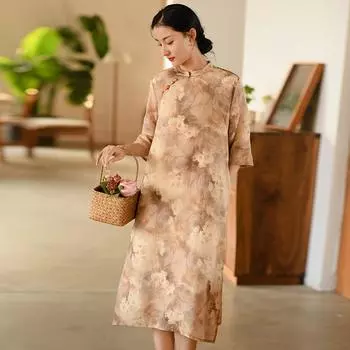 Johnature женские платья в китайском стиле с короткими рукавами и цветочным принтом, летнее винтажное платье трапециевидной формы