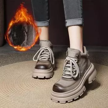 Johnature женские полусапоги, зимние плюшевые теплые хлопковые сапоги, универсальные ботинки в стиле ретро из натуральной кожи на толстой подошве