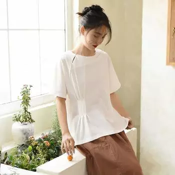 Johnature женские повседневные мягкие хлопковые футболки с круглым вырезом и короткими рукавами однотонные футболки летние свободные женские футболки в складку M бежевый