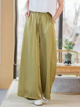 Johnature женские повседневные мягкие широкие брюки с эластичной резинкой на талии, брюки из полиэстера, летние однотонные свободные женские брюки One Size светло-розовый