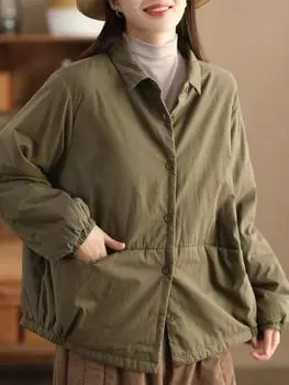 Johnature женские повседневные парки на пуговицах с отложным воротником однотонные зимние пальто с длинным рукавом женские винтажные парки