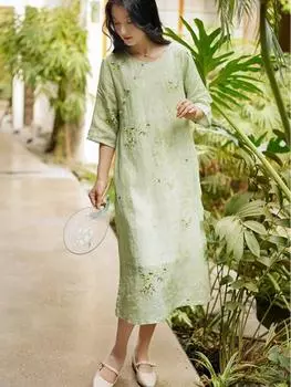 Johnature Женские повседневные платья в китайском стиле с коротким рукавом Cheongsam Летнее платье на пуговицах с цветочным принтом