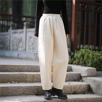 Johnature Женские повседневные прямые брюки с эластичной резинкой на талии, зимние однотонные теплые длинные брюки One Size бежевый