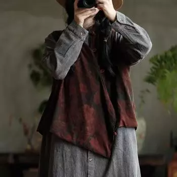 Johnature Женские принты Цветочные жилеты в китайском стиле Пальто-стойки Пуговица Осень Винтаж Свободные женские нестандартные жилеты One Size