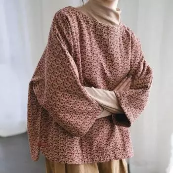 Johnature женские пуловеры-парки с цветочным принтом и круглым вырезом, зимние пальто с длинными рукавами, плюс хлопковые теплые винтажные женские хлопковые парки One Size розовый