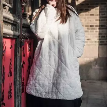 Johnature женские пуловеры-парки зимние однотонные пальто с круглым вырезом и длинными рукавами из хлопка и льна теплые женские винтажные пальто One Size чёрный