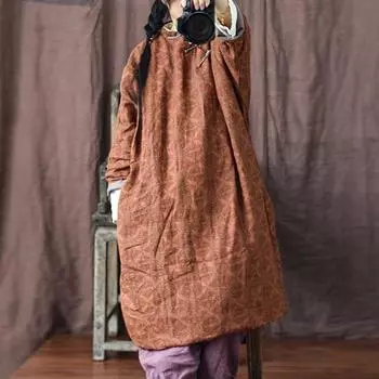Johnature женские пуловеры в китайском стиле, парки со стойкой, пальто на пуговицах, теплые льняные халаты высокого качества, зимние винтажные парки трапециевидной формы One Size оранжевый