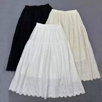 Johnature женские японские юбки из чистого хлопка с вышивкой, свободные полуюбки трапециевидной формы на внутренней подкладке, весна One Size чёрный