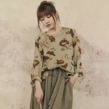 Johnature женские рубашки рами в китайском стиле топы осенние с цветочным принтом и круглым вырезом с длинным рукавом и пуговицами женские винтажные рубашки One Size легкие хаки