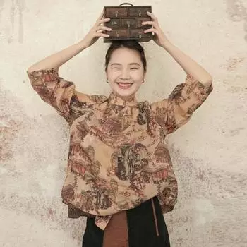 Johnature женские рубашки рами в китайском стиле топы с длинными рукавами и цветочным принтом блузки на пуговицах повседневные винтажные рубашки M кофейный