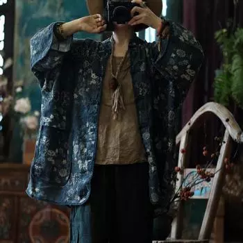 Johnature Женские рубашки с винтажным принтом и цветочным принтом, топы с принтом и цветочным принтом, льняные блузки, весенние рубашки с длинным рукавом для женщин One Size