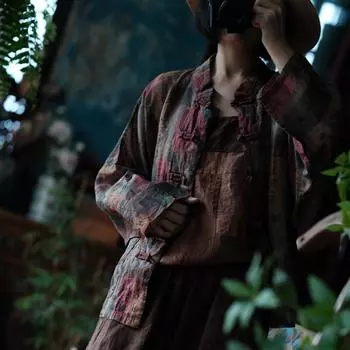 Johnature Женские рубашки с винтажным принтом и цветочным принтом, свободные блузки с длинным рукавом и пуговицами в китайском стиле для женщин One Size