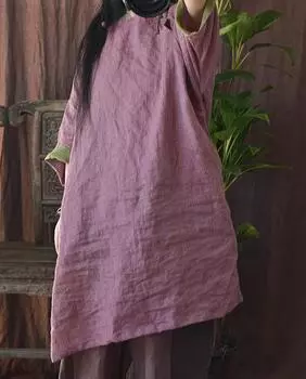 Johnature женские рубашки в китайском стиле, летние льняные полосатые винтажные свободные рубашки с короткими рукавами, женские блузки на пуговицах One Size розовый