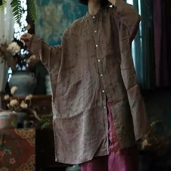 Johnature Женские рубашки в китайском стиле с принтом из рами и цветочным принтом, осенние свободные блузки на пуговицах с длинным рукавом, высококачественные винтажные рубашки One Size