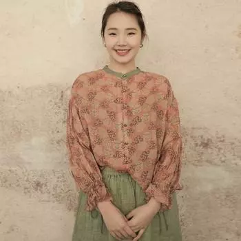 Johnature женские рубашки в китайском стиле топы с длинными рукавами и цветочным принтом блузки осенние женские рубашки на пуговицах