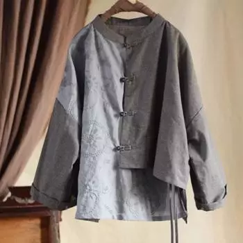 Johnature Женские рубашки в китайском стиле в стиле пэчворк, вышитые цветочные блузки, осенние винтажные блузки с пуговицами One Size