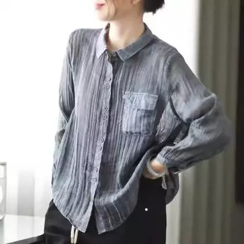 Johnature женские рубашки высокого качества однотонные весенние блузки с длинными рукавами и отложным воротником с карманами женские рубашки