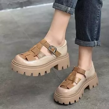 Johnature/женские сандалии из тканой натуральной кожи в стиле ретро на толстой подошве, дышащая удобная обувь ручной работы с круглым носком