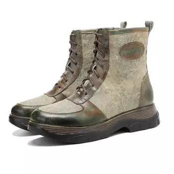 Johnature женские сапоги из натуральной кожи с принтом, удобные универсальные полусапоги с винтажной шнуровкой 36 армия зеленый