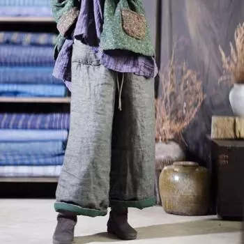 Johnature женские серые широкие брюки с плотной эластичной резинкой на талии, теплые брюки с поясом и карманами, винтажные женские свободные брюки One Size темно-синий