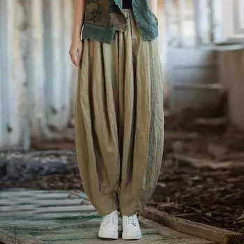 Johnature женские шаровары сплошной цвет с эластичной резинкой на талии весенние брюки рами с карманами свободные женские винтажные длинные брюки One Size бежевый