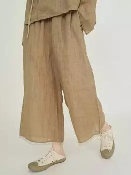 Johnature женские широкие брюки Ramie, однотонные осенние брюки с эластичной резинкой на талии, свободные винтажные брюки до щиколотки One Size кофейный