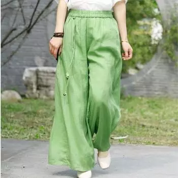 Johnature Женские широкие брюки с эластичной резинкой на талии, свободные летние брюки с поясом, повседневные мягкие женские длинные брюки One Size синий