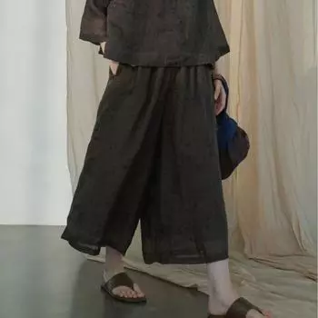 Johnature женские широкие брюки высокого качества с эластичной резинкой на талии, весенние брюки с цветочным принтом, свободные винтажные брюки до щиколотки One Size чёрный