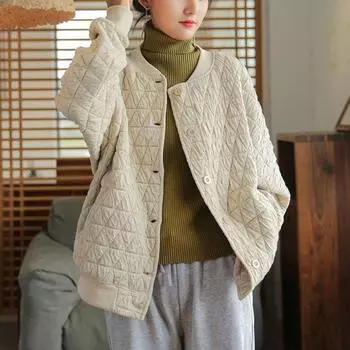 Johnature женские стеганые пальто с длинными рукавами, свободные однотонные повседневные одежды, зимнее удобное пальто из смесового хлопка One Size жёлтый