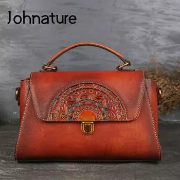 Johnature Женские сумки из натуральной кожи с тиснением ручной работы Сумки на плечо и через плечо из воловьей кожи