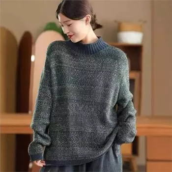 Johnature Женские свитера-пуловеры с цветочным принтом, трикотажные изделия с длинным рукавом и воротником, весенние повседневные мягкие свитера One Size чёрный