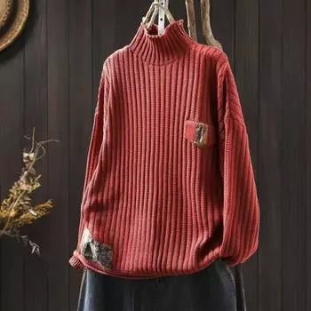 Johnature Женские свитера-пуловеры Весенние однотонные трикотажные полотна с длинным рукавом Мягкие женские свитера One Size зелёный